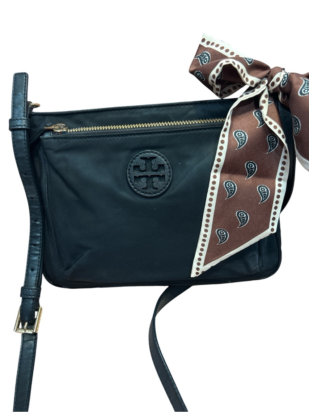 Tory Burch Black Nylon Crossbody with Brown Paisley Scarf - Picture 4 of 12